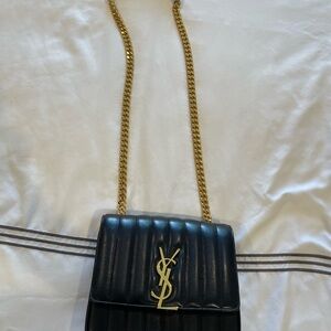 Yves Saint Laurent Black and Gold Chain Shoulder Bag